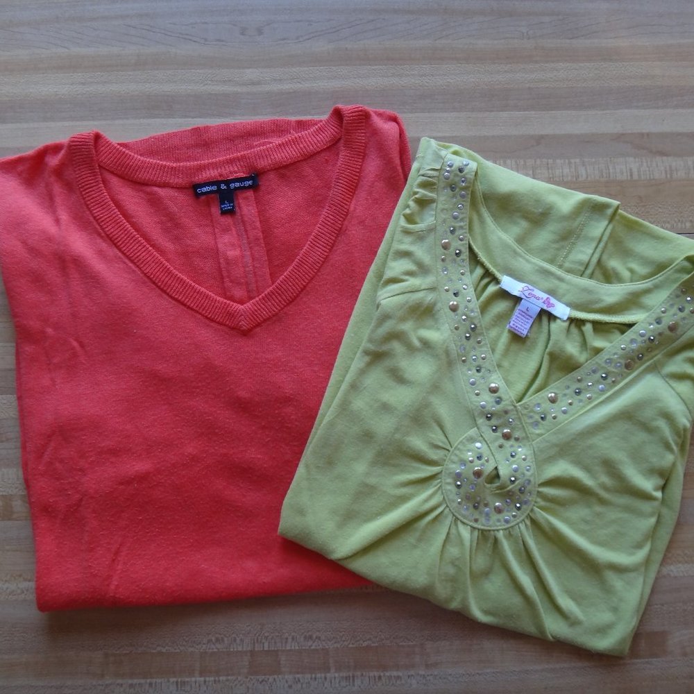 2 for $10. Two women t-shirt, top, blouse. Size L